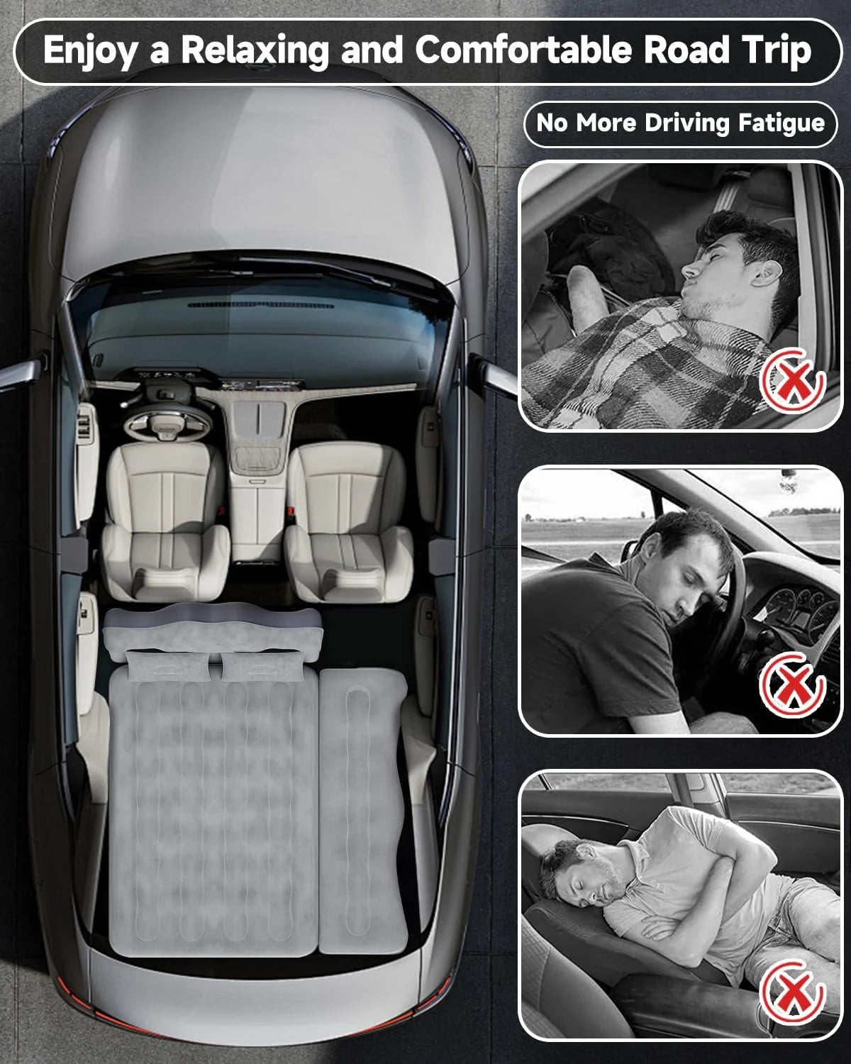 29.53in/75cm Wide Car Air Mattress/Inflatable SUV/Truck/Van Bed with Pump & Pillows, Gray