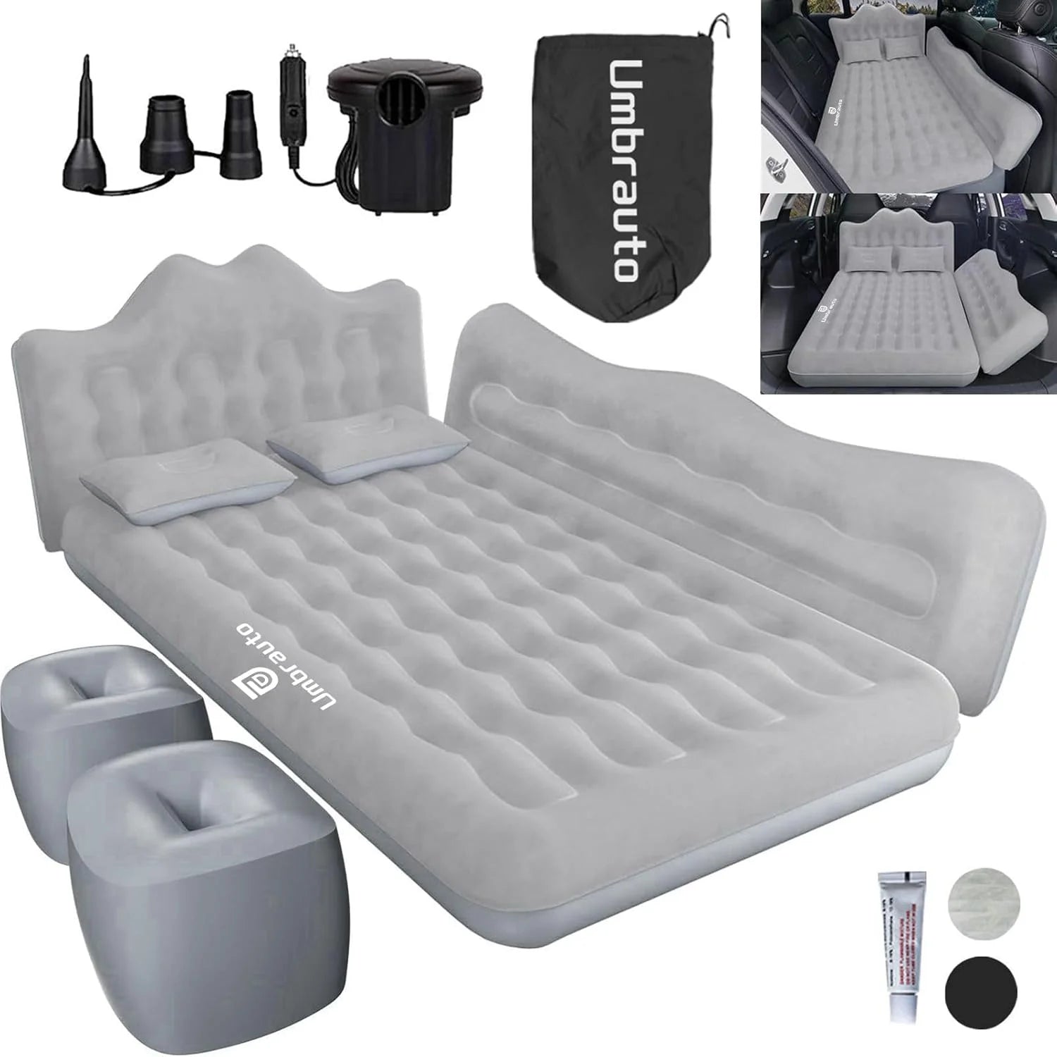 29.53in/75cm Wide Car Air Mattress/Inflatable SUV/Truck/Van Bed with Pump & Pillows, Gray
