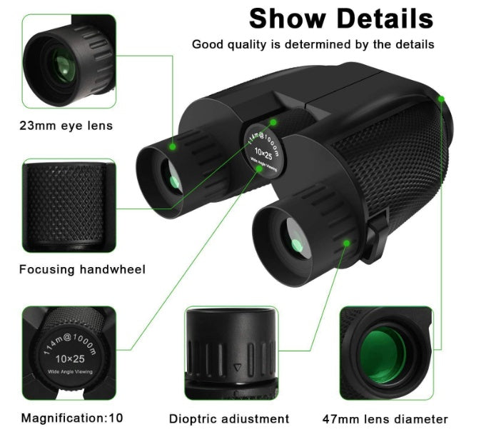 Outdoor binoculars 10x25 High-definition mini portable low-light night vision pockets glasses
