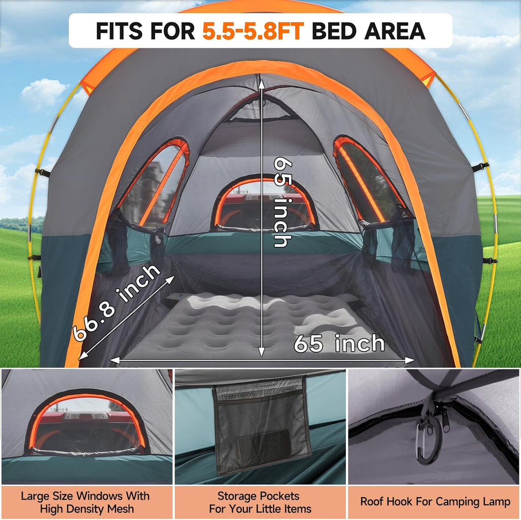 Truck Bed Tent with Awning,Fits 5.5-5.8 ft Truck Beds | PU3000mm Waterproof Pickup Tent