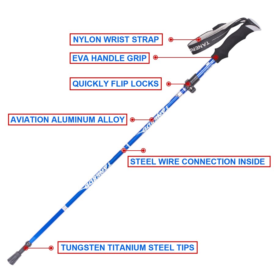 Anti Shock Walking Stick/Telescopic Baton Ultralight Aluminum Alloy  5-Section 1Piece