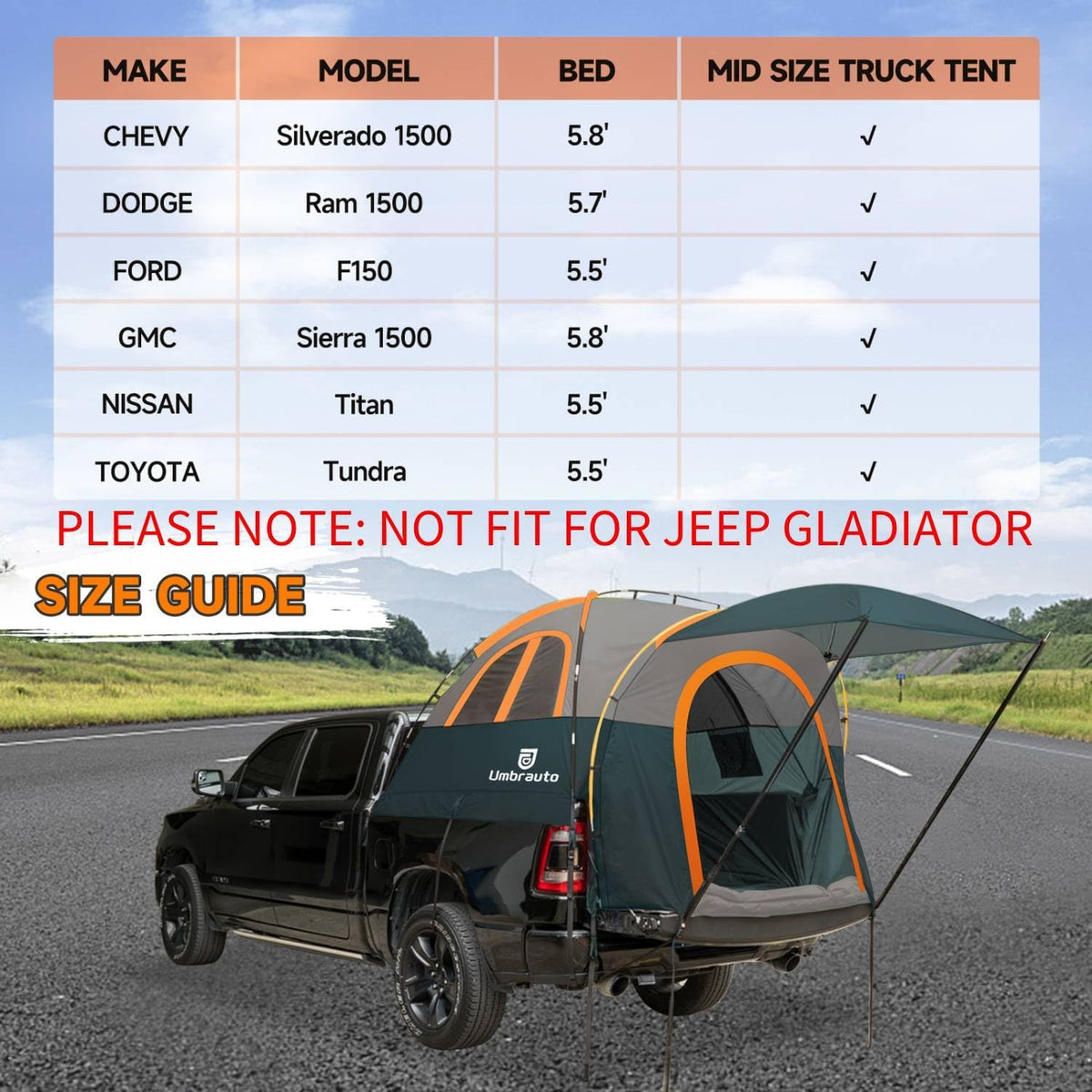 Truck Bed Tent with Awning,Fits 5.5-5.8 ft Truck Beds | PU3000mm Waterproof Pickup Tent