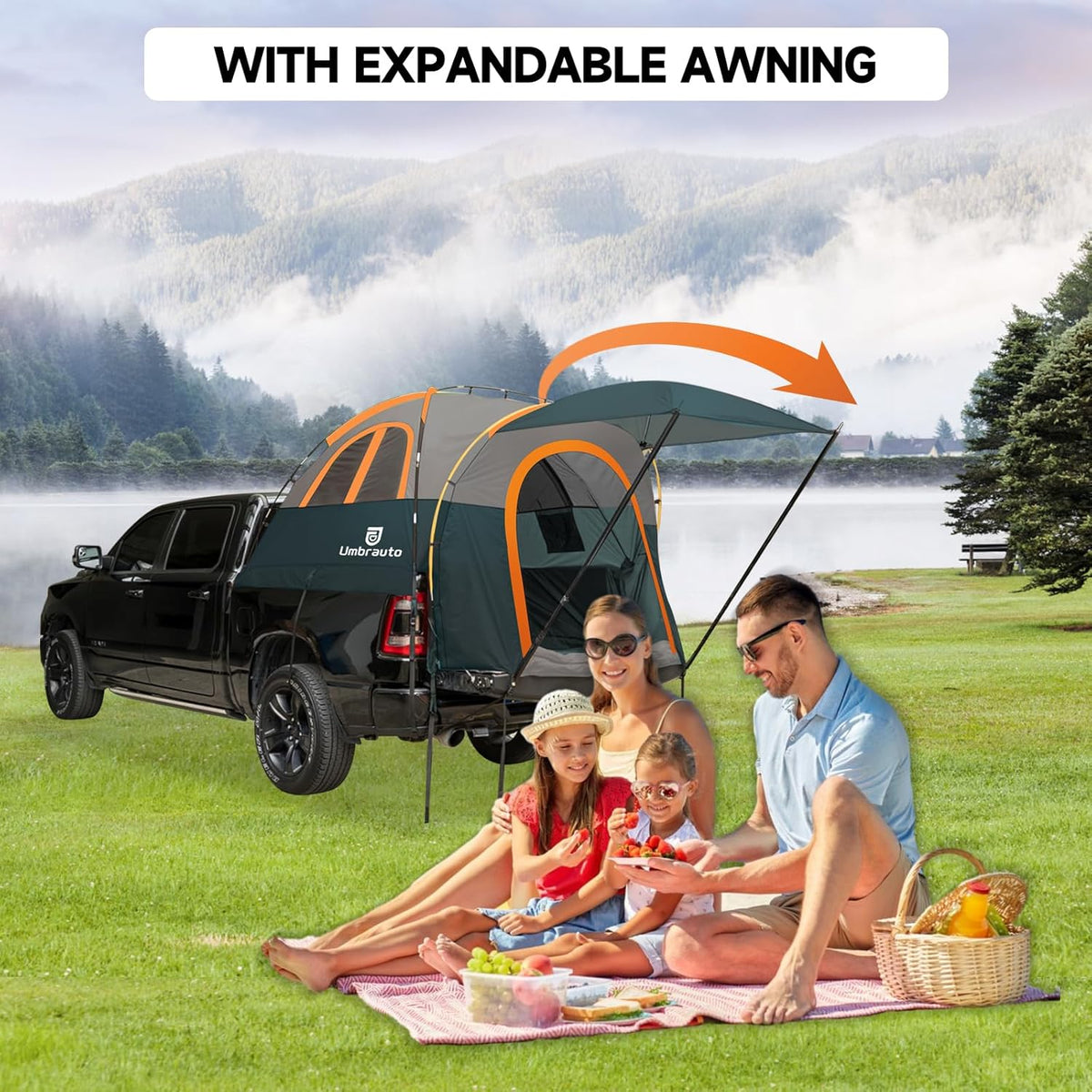 Truck Bed Tent with Awning,Fits 5.5-5.8 ft Truck Beds | PU3000mm Waterproof Pickup Tent
