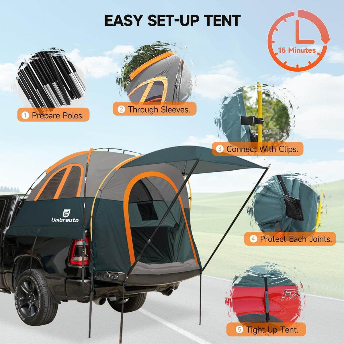 Truck Bed Tent with Awning,Fits 5.5-5.8 ft Truck Beds | PU3000mm Waterproof Pickup Tent