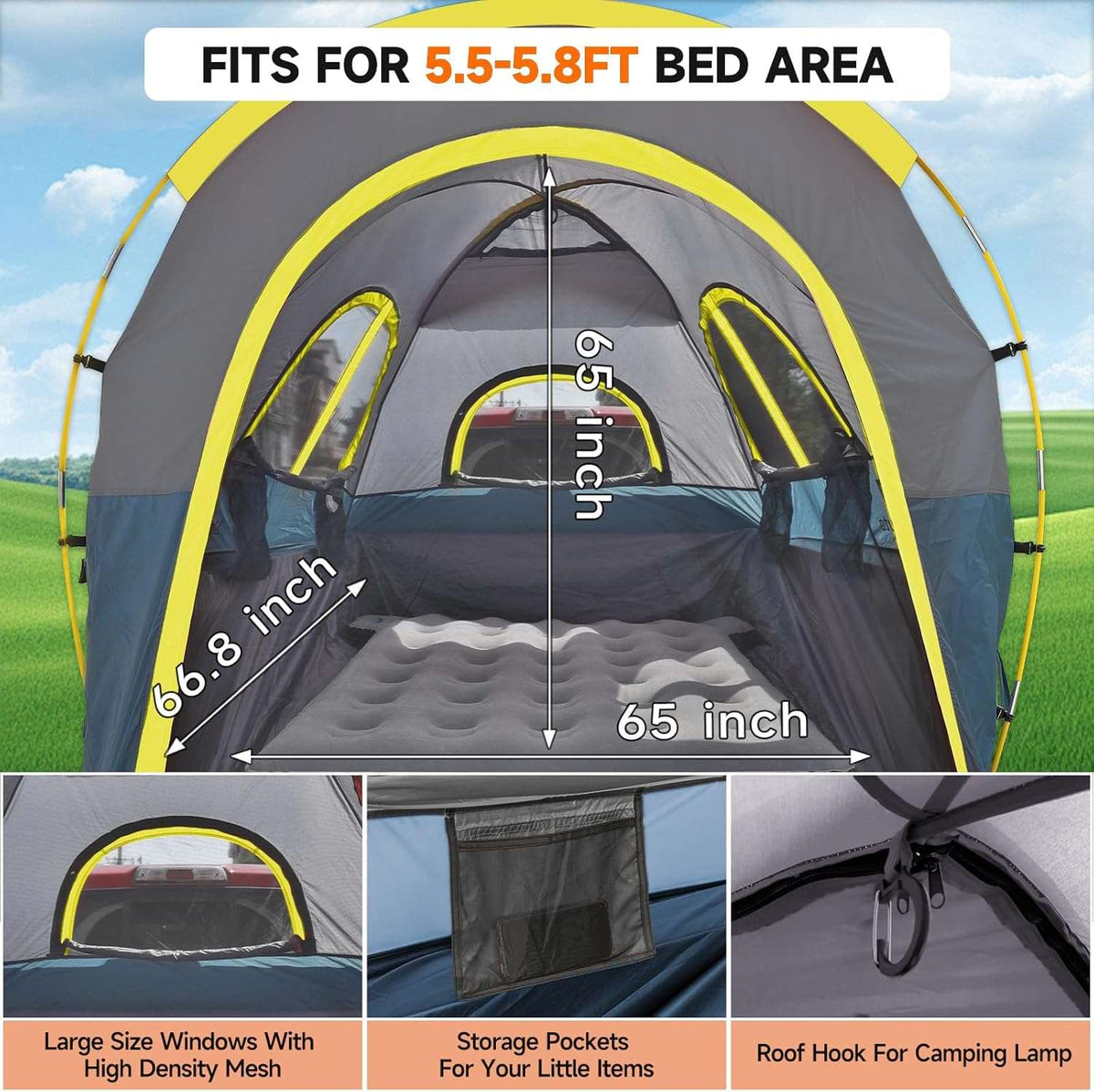 Truck Bed Tent PU3000mm Waterproof Pickup Truck Tents