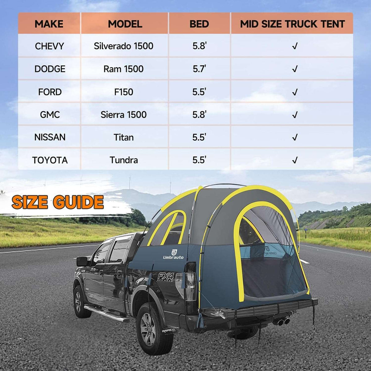 Truck Bed Tent PU3000mm Waterproof Pickup Truck Tents