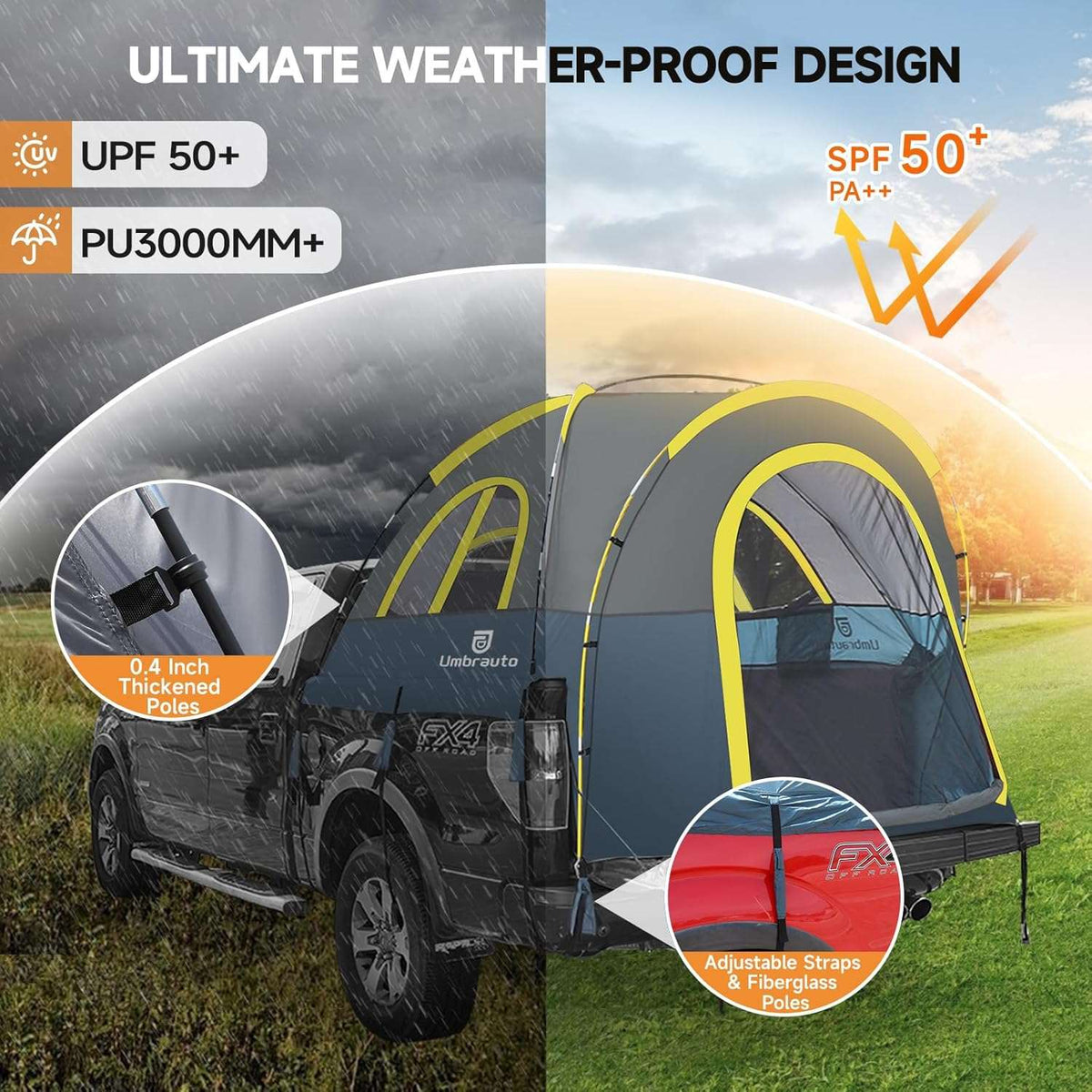Truck Bed Tent PU3000mm Waterproof Pickup Truck Tents