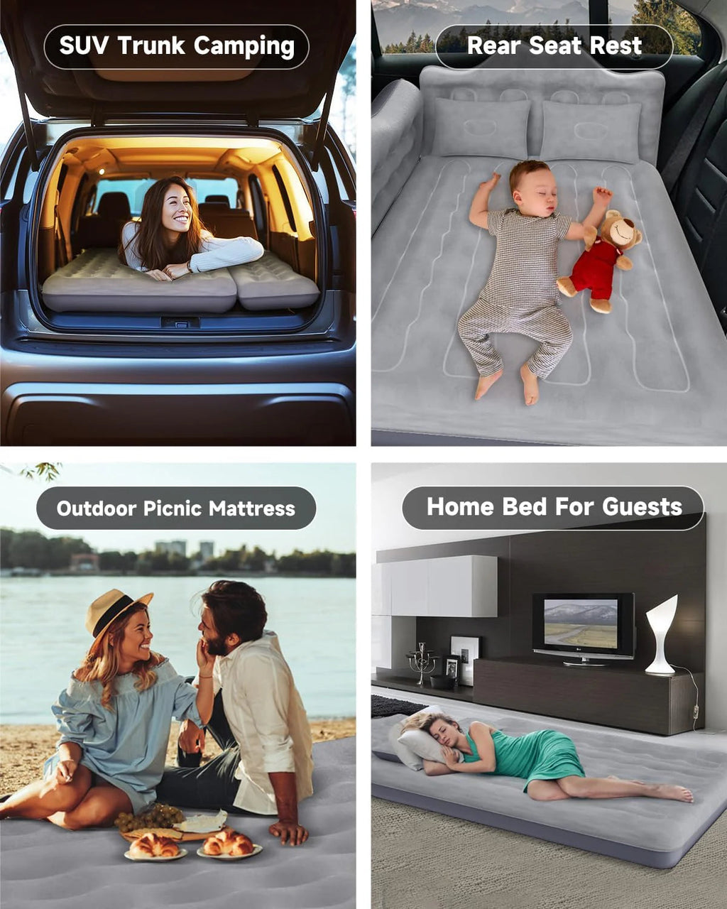 29.53in/75cm Wide Car Air Mattress/Inflatable SUV/Truck/Van Bed with Pump & Pillows, Gray