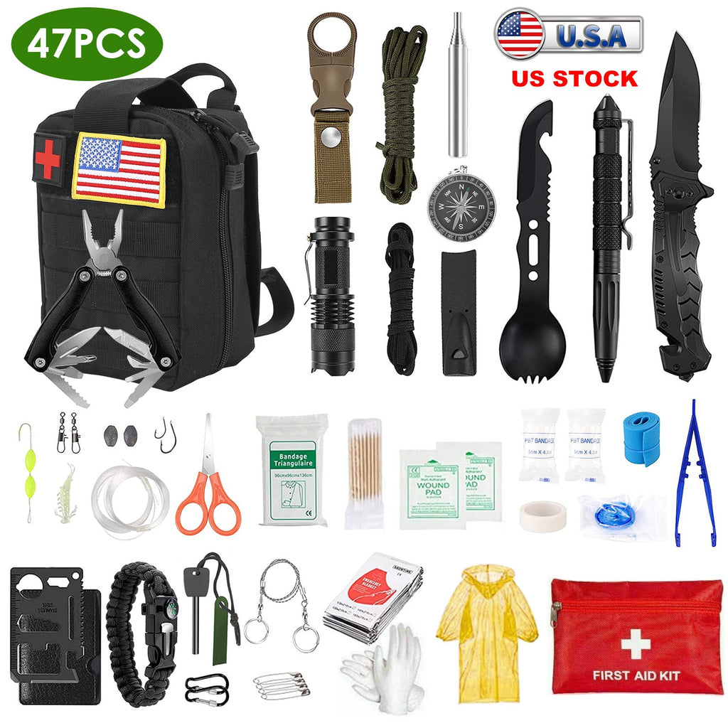 47Pcs Emergency Survival Kit/ EDC Gear Equipment Tool/ First Aid Supplies/Tools with Pouch