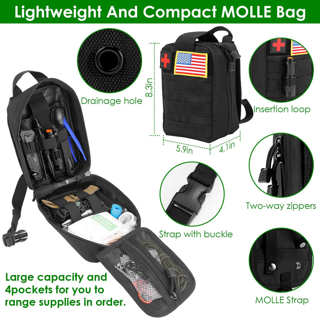 47Pcs Emergency Survival Kit/EDC Gear First Aid Supplies for Hiking Hunting Disaster Camp