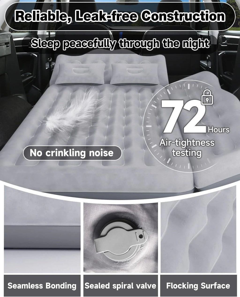 29.53in/75cm Wide Car Air Mattress/Inflatable SUV/Truck/Van Bed with Pump & Pillows, Gray