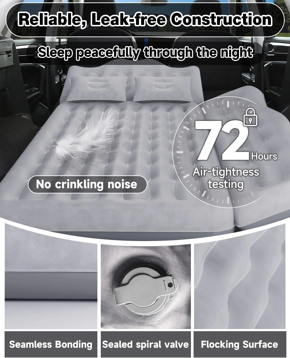 29.53in/75cm Wide Car Air Mattress/Inflatable SUV/Truck/Van Bed with Pump & Pillows, Gray