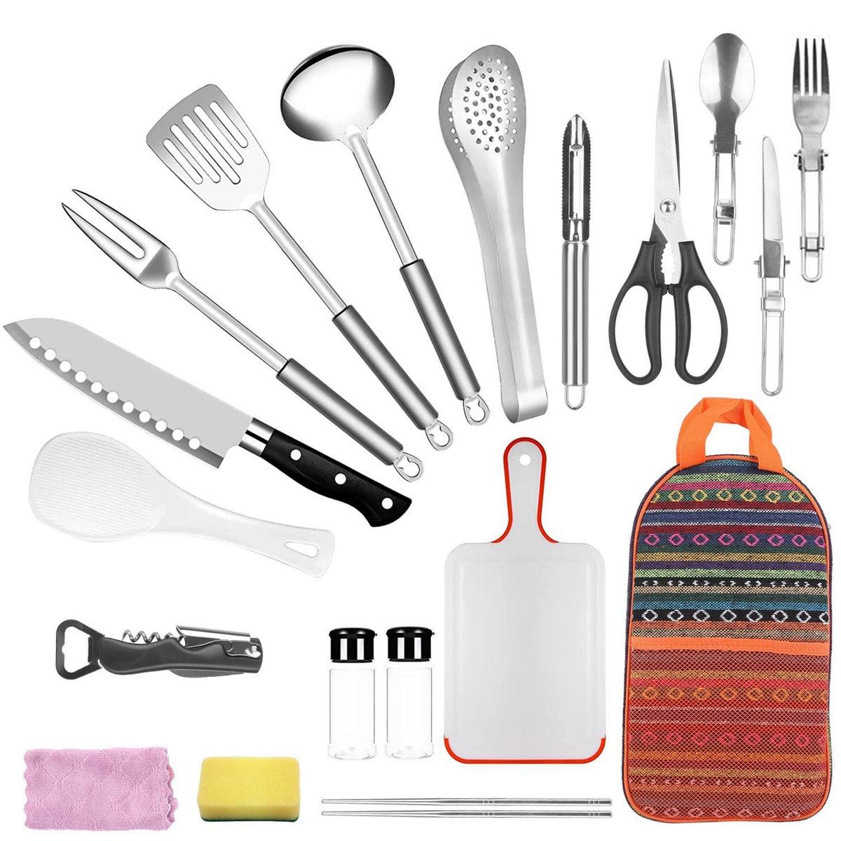 19Pcs Camping Cookware Set/Portable Outdoor w/ Bag: Utensils, Appliances & Equipment