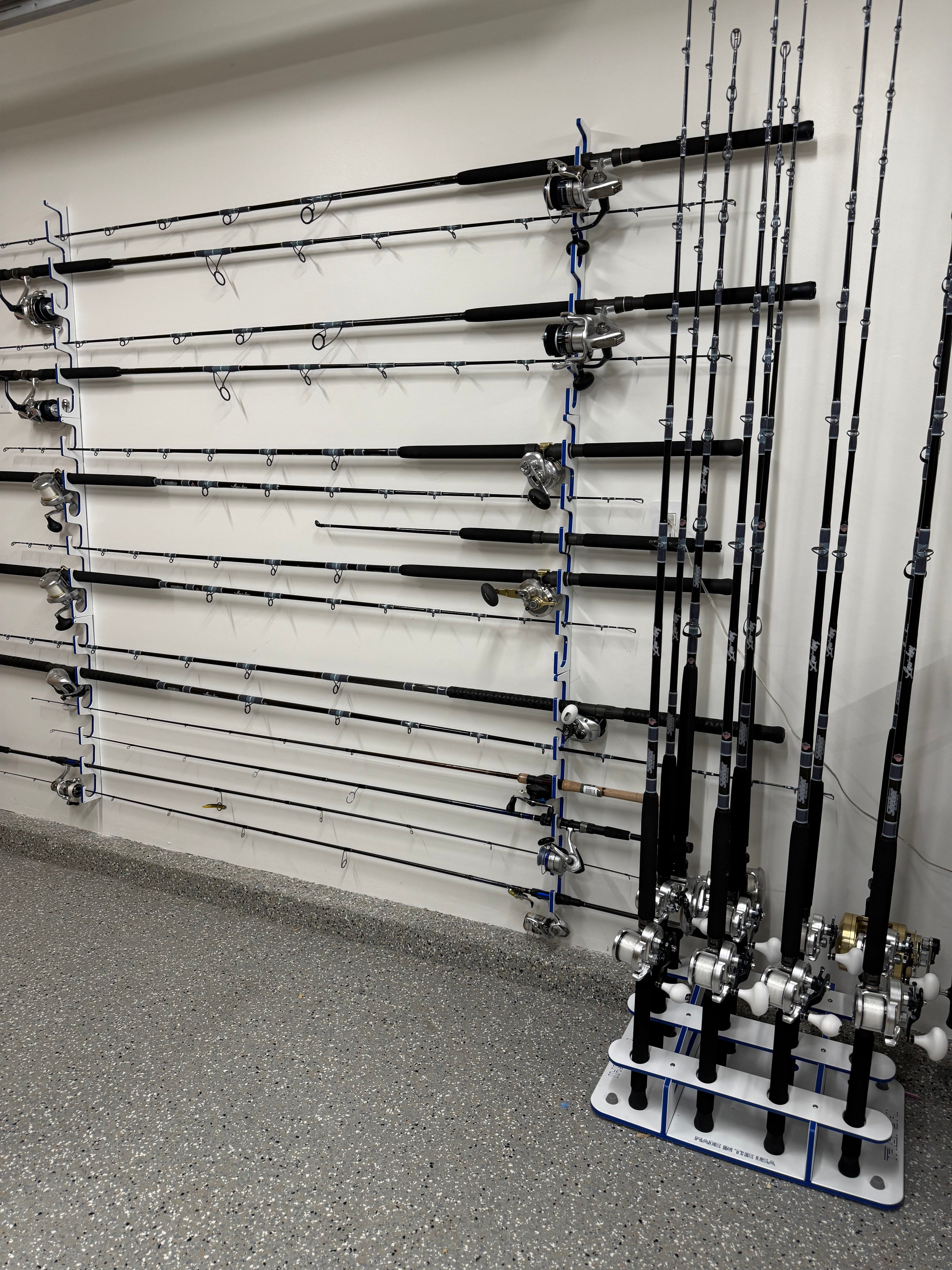 Made in the USA Fishing Rod Rack | 12 Pole Waterproof Wash-down |  Storage
