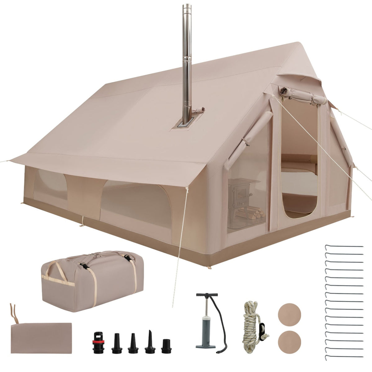 Inflatable Camping Tent 6-10 Person with Beige