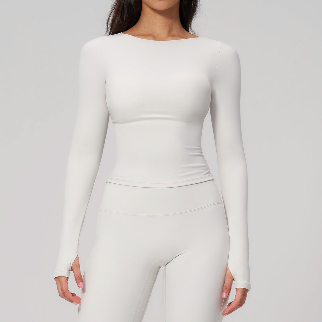 Brushed Yoga Workout Clothes For Women Long Sleeve Outdoor Sports Running