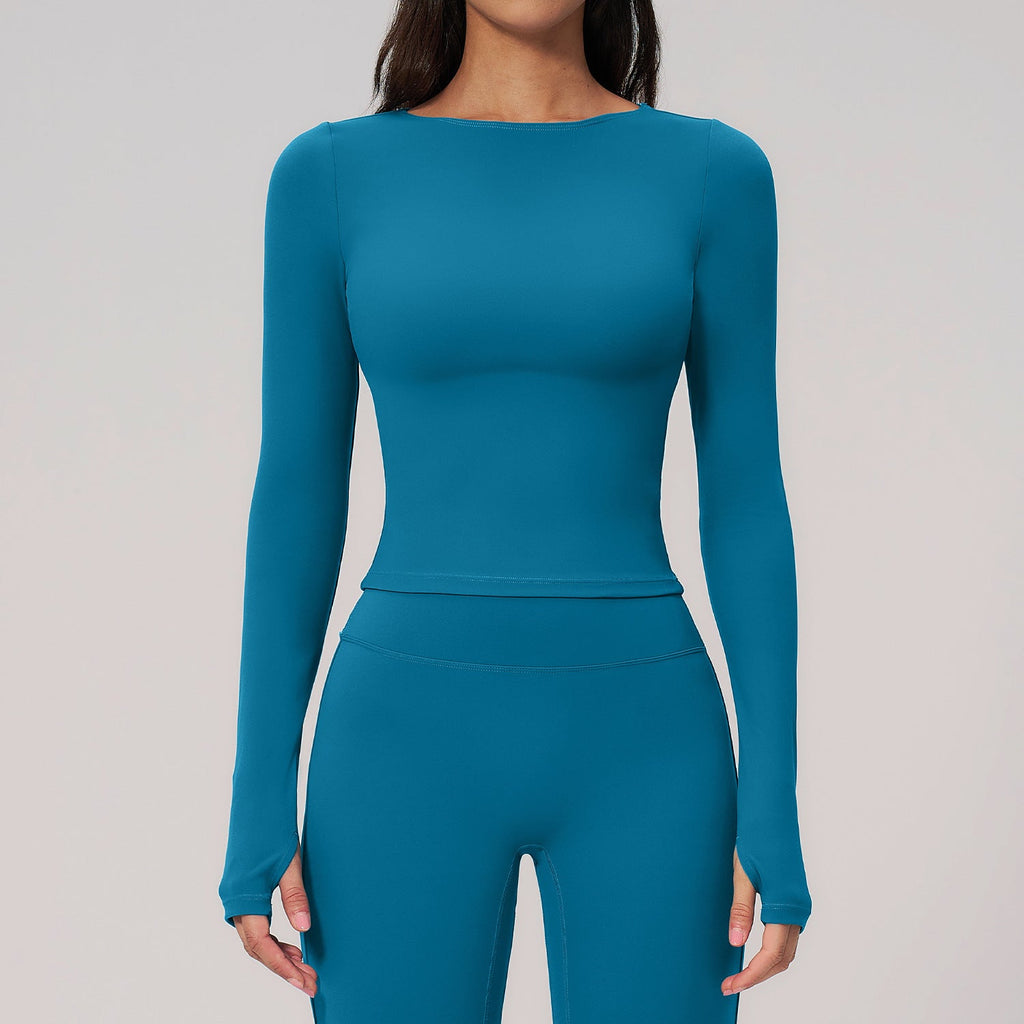 Brushed Yoga Workout Clothes For Women Long Sleeve Outdoor Sports Running