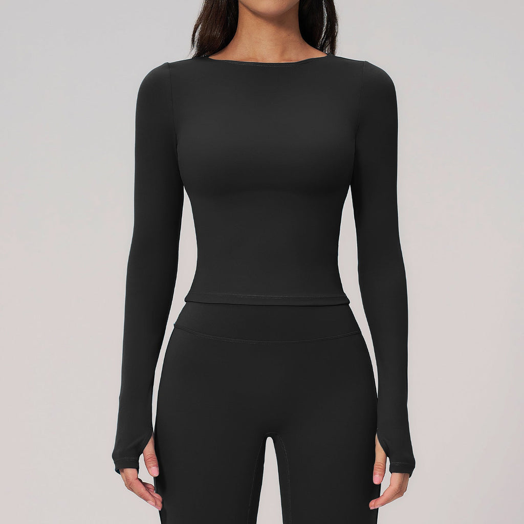 Brushed Yoga Workout Clothes For Women Long Sleeve Outdoor Sports Running
