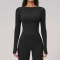 Brushed Yoga Workout Clothes For Women Long Sleeve Outdoor Sports Running