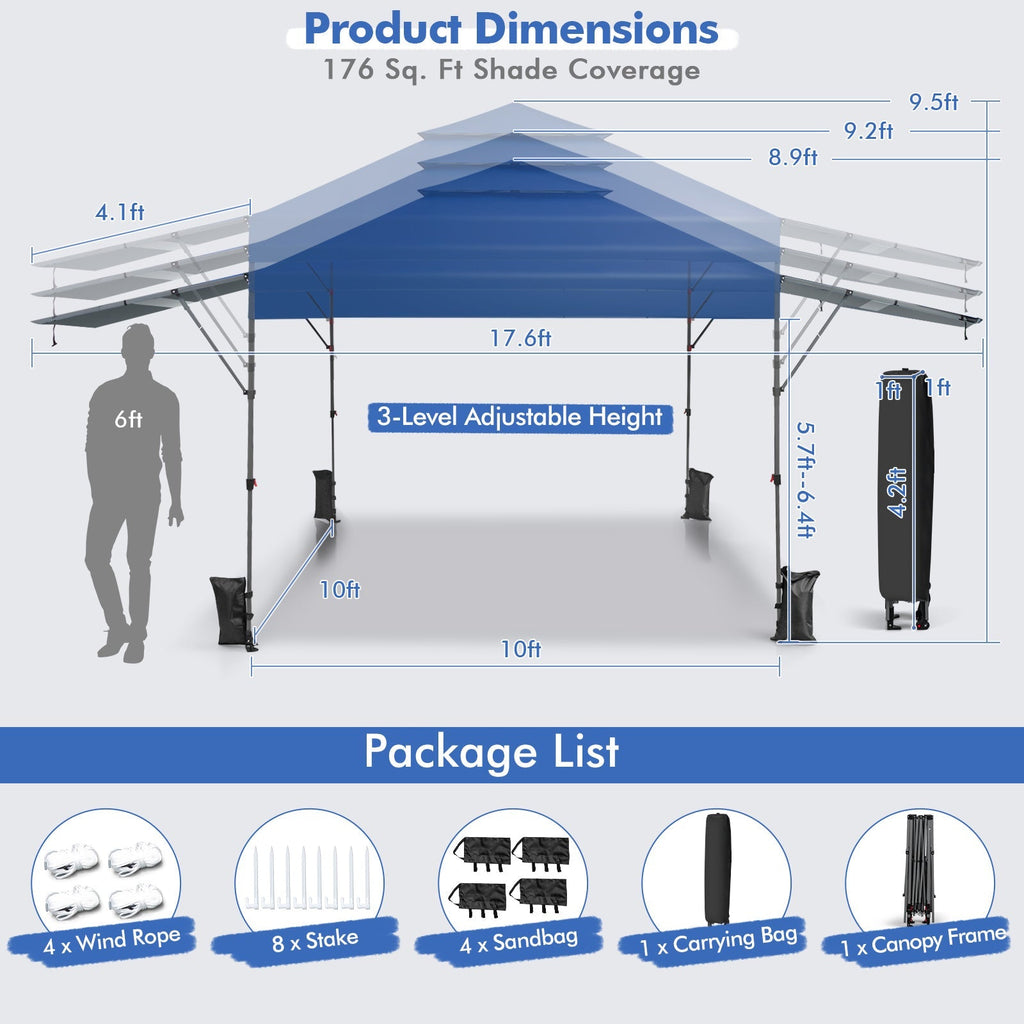 10 x 17.6 Feet Outdoor Instant Pop-up Canopy Tent with Dual Half Awnings
