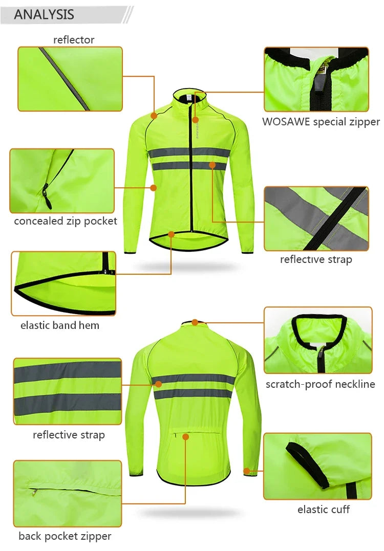 Men Cycling Windbreaker MTB Bicycle Long Sleeve Coat Water Resistant Clothing