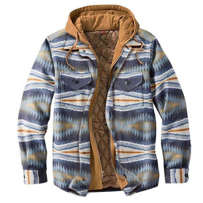 Men's Autumn Winter Jacket Plaid Hooded Long Sleeve Casual Shirt Jackets