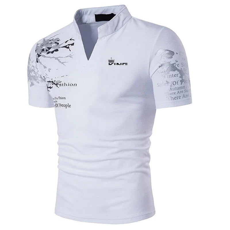 Men's Polo Shirt V Neck Outdoor Short Sleeves Print Clothing Sports Streetwear