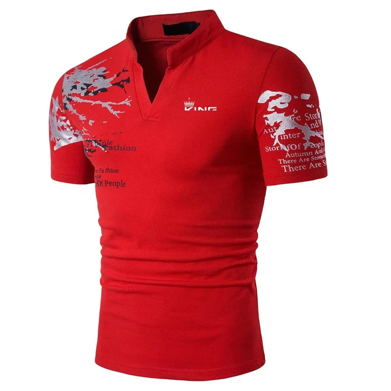 Men's Polo Shirt V Neck Outdoor Short Sleeves Print Clothing Sports Streetwear