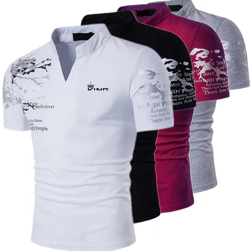 Men's Polo Shirt V Neck Outdoor Short Sleeves Print Clothing Sports Streetwear