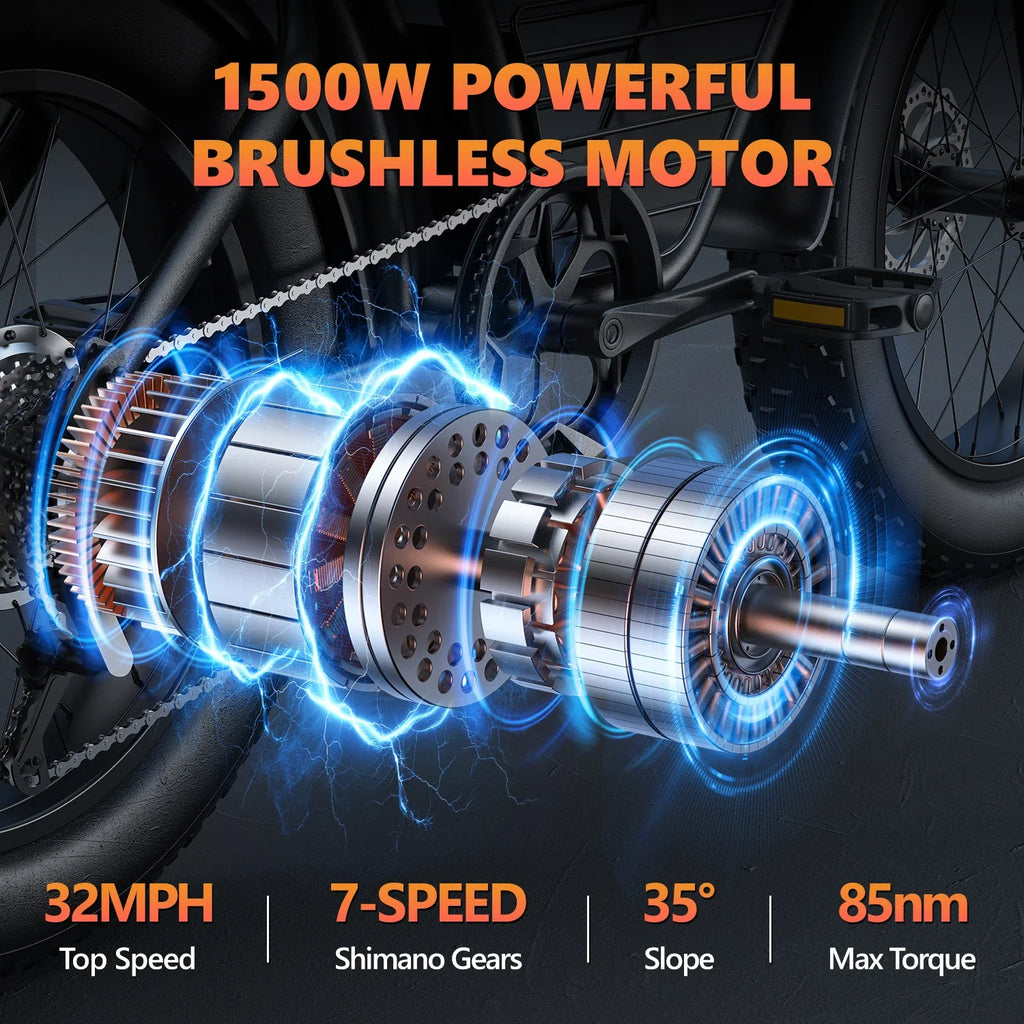 Adult Electric Bicycle 1500w 48V 23ah  20 Inch Fat Tire Outdoor Off Road E Bike