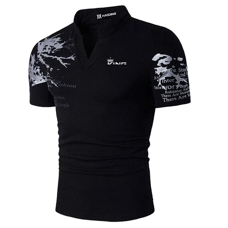 Men's Polo Shirt V Neck Outdoor Short Sleeves Print Clothing Sports Streetwear