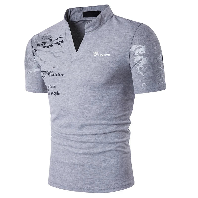 Men's Polo Shirt V Neck Outdoor Short Sleeves Print Clothing Sports Streetwear