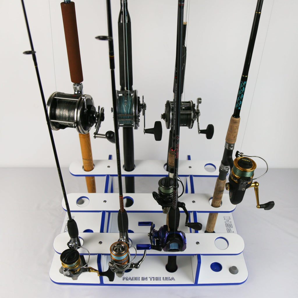 Made in the USA Fishing Rod Rack | 12 Pole Waterproof Wash-down |  Storage