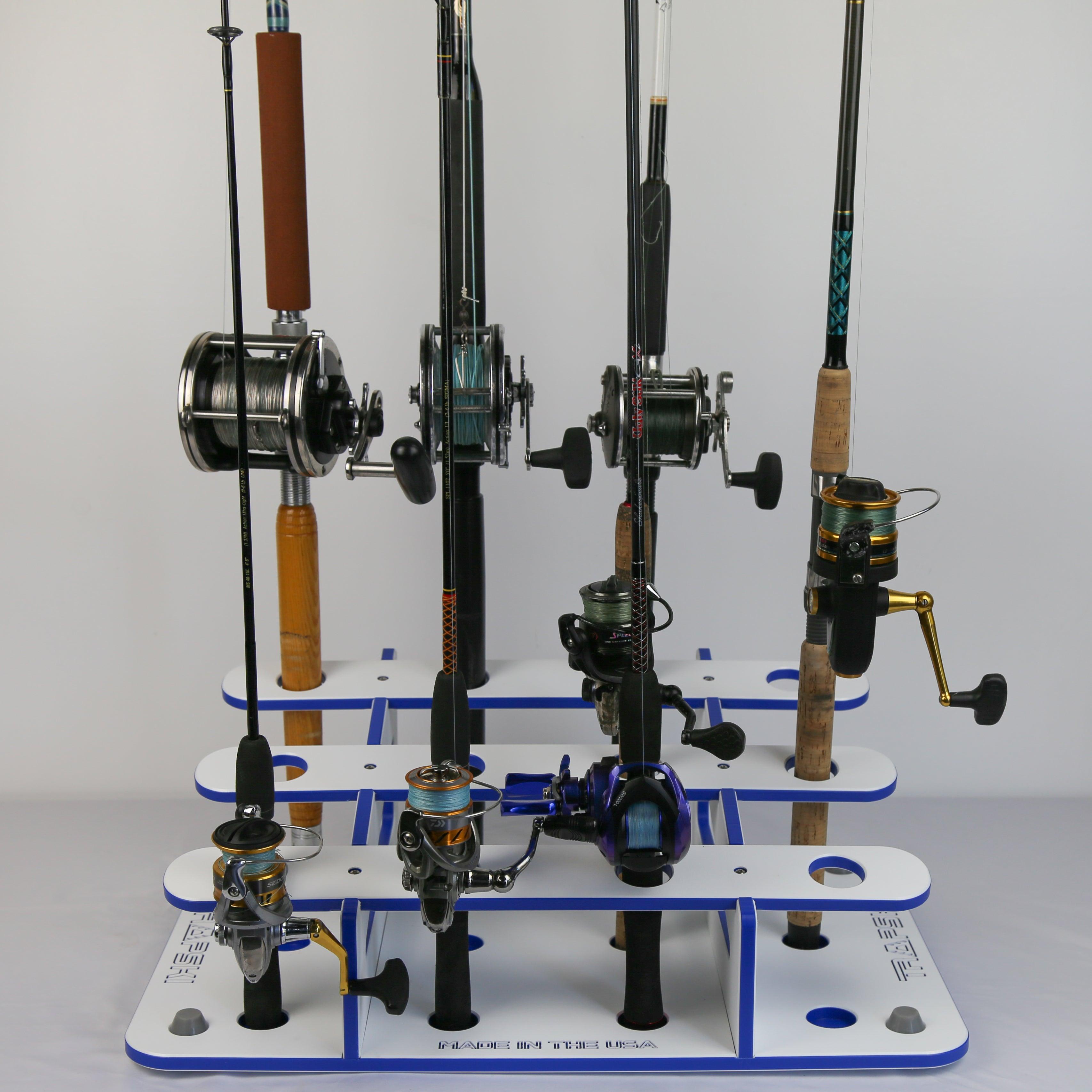 Made in the USA Fishing Rod Rack | 12 Pole Waterproof Wash-down |  Storage