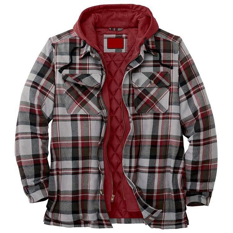 Men's Autumn Winter Jacket Plaid Hooded Long Sleeve Casual Shirt Jackets