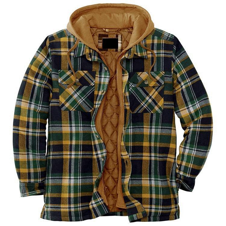 Men's Autumn Winter Jacket Plaid Hooded Long Sleeve Casual Shirt Jackets
