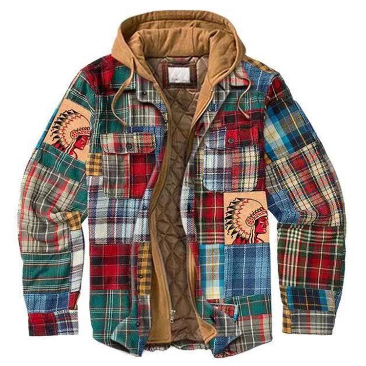 Men's Autumn Winter Jacket Plaid Hooded Long Sleeve Casual Shirt Jackets