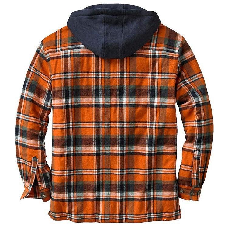 Men's Autumn Winter Jacket Plaid Hooded Long Sleeve Casual Shirt Jackets