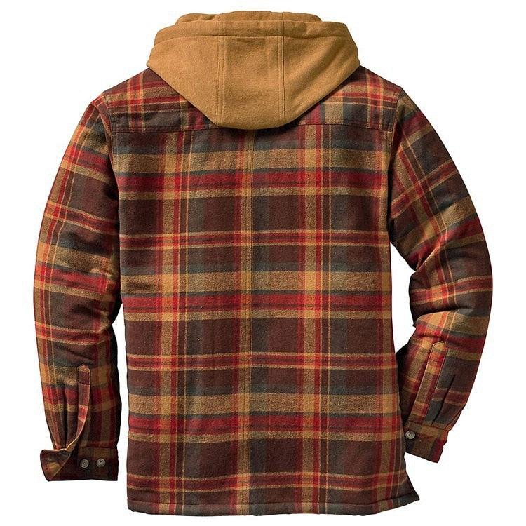 Men's Autumn Winter Jacket Plaid Hooded Long Sleeve Casual Shirt Jackets