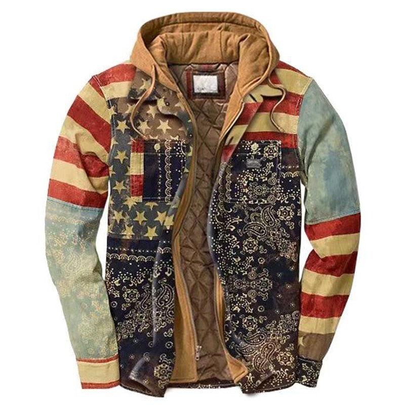 Men's Autumn Winter Jacket Plaid Hooded Long Sleeve Casual Shirt Jackets