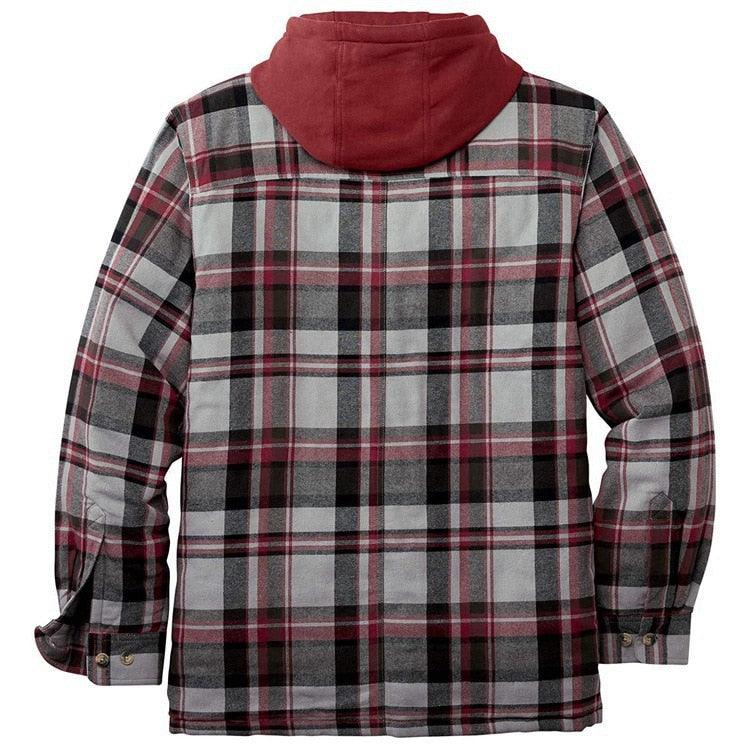 Men's Autumn Winter Jacket Plaid Hooded Long Sleeve Casual Shirt Jackets