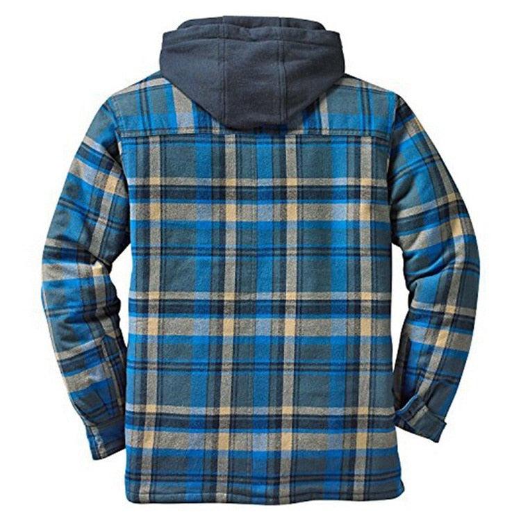 Men's Autumn Winter Jacket Plaid Hooded Long Sleeve Casual Shirt Jackets