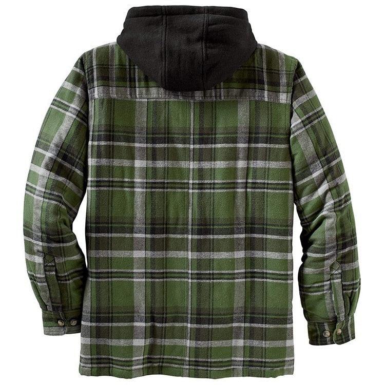 Men's Autumn Winter Jacket Plaid Hooded Long Sleeve Casual Shirt Jackets