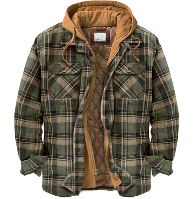Men's Autumn Winter Jacket Plaid Hooded Long Sleeve Casual Shirt Jackets