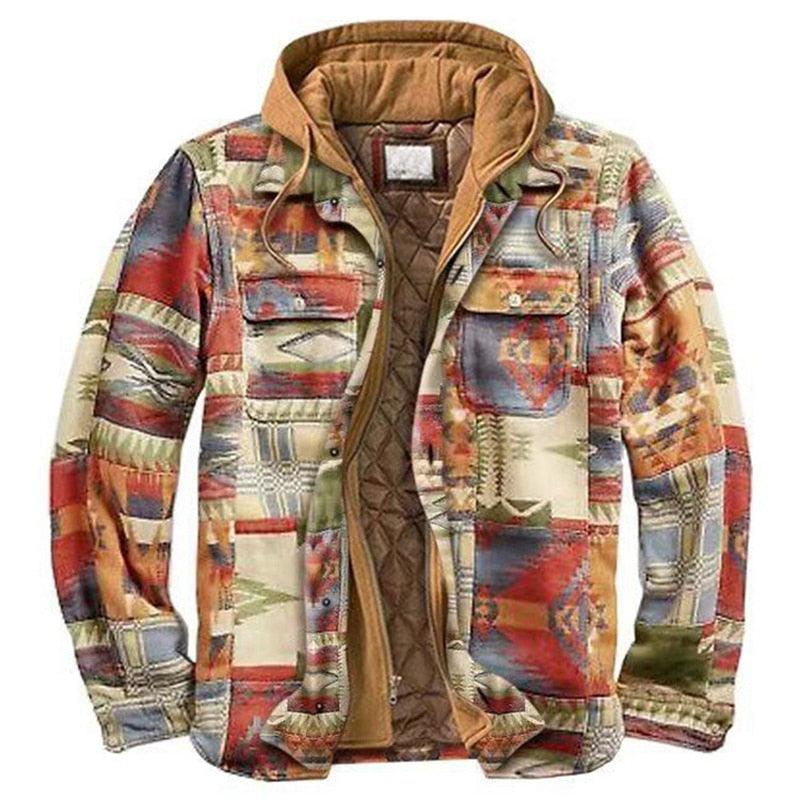 Men's Autumn Winter Jacket Plaid Hooded Long Sleeve Casual Shirt Jackets