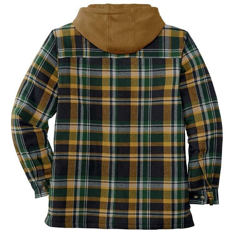 Men's Autumn Winter Jacket Plaid Hooded Long Sleeve Casual Shirt Jackets