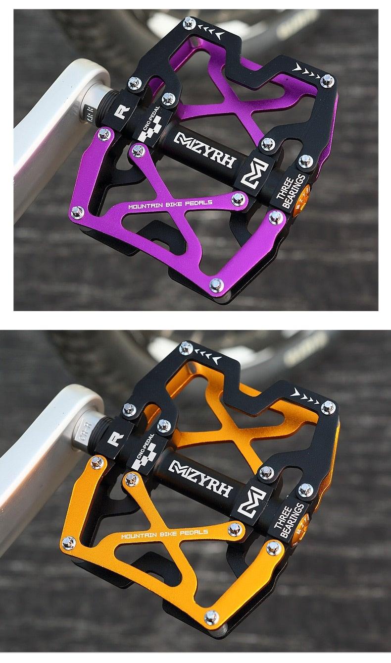 Mountain Bicycle Flat Pedals Cycling Ultralight Aluminum Alloy 3 Bearings With Cleats