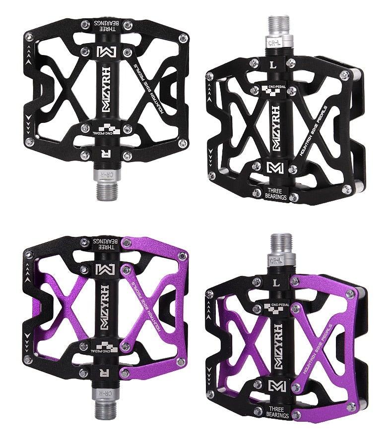 Mountain Bicycle Flat Pedals Cycling Ultralight Aluminum Alloy 3 Bearings With Cleats