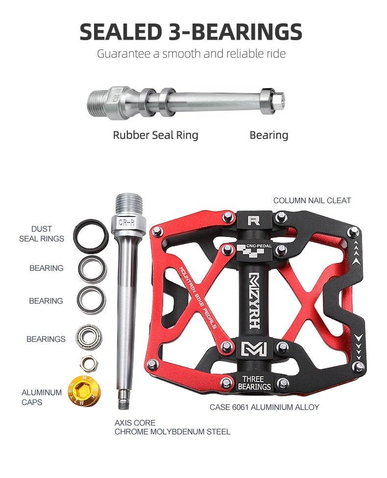 Mountain Bicycle Flat Pedals Cycling Ultralight Aluminum Alloy 3 Bearings With Cleats