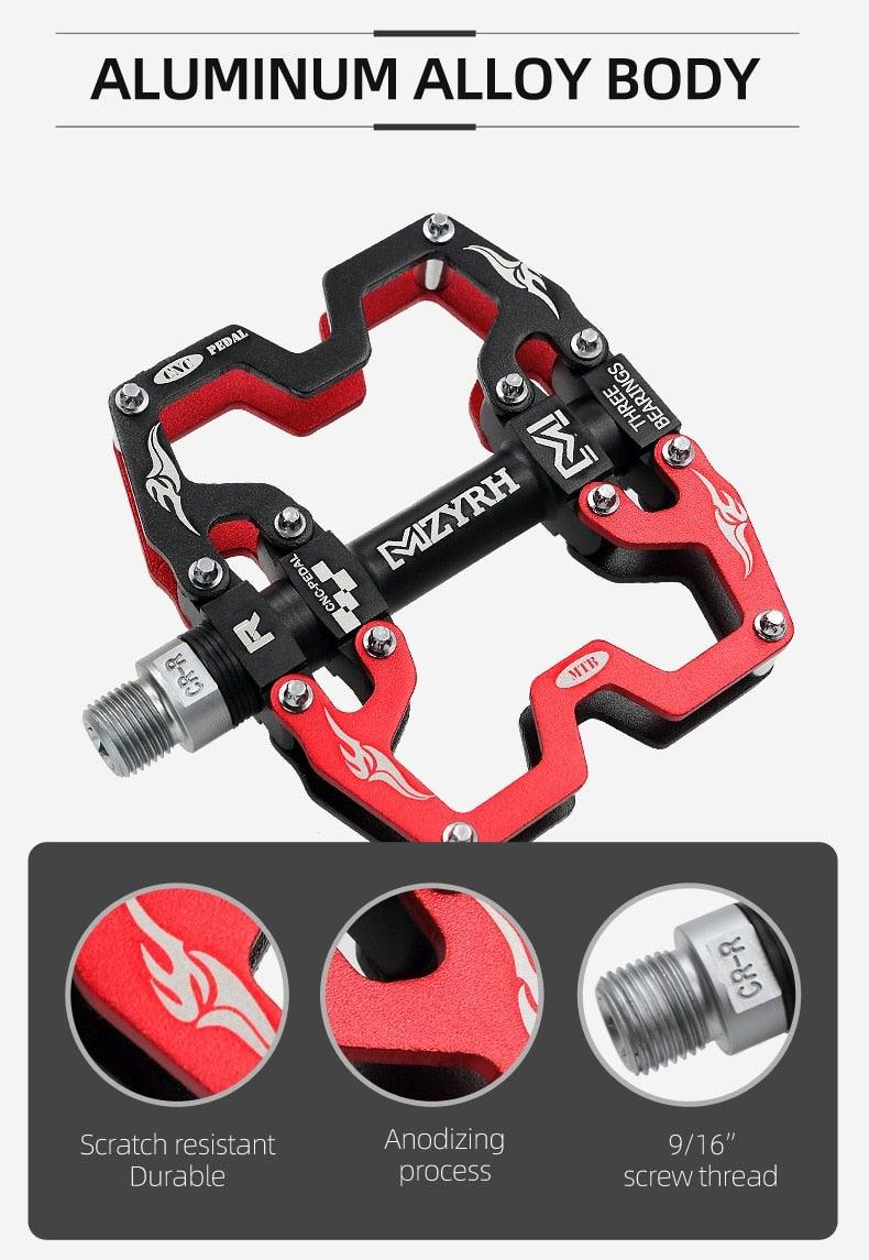 Mountain Bicycle Flat Pedals Cycling Ultralight Aluminum Alloy 3 Bearings With Cleats